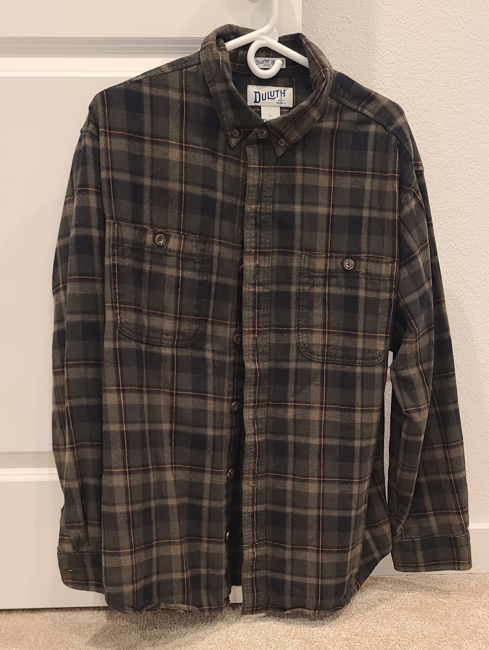 Duluth Trading Co Olive and Black Plaid Button-Up Work Shirt